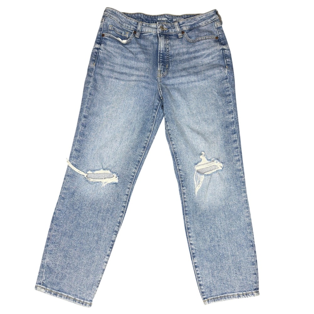 Old Navy O.G. Straight Jeans 8 Blue High Rise Distressed Light Wash